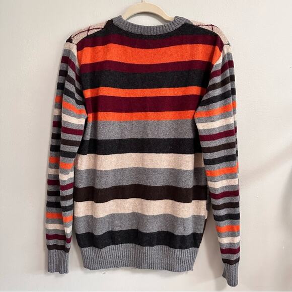 Colin Argyle Striped Wool Crewneck Sweater Womens Large Tan Gray Orange Preppy - Picture 2 of 5